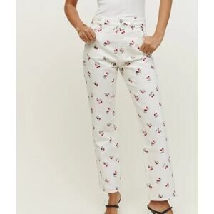 Reformation White Floral Straight Leg Jeans